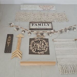 Boho Wall Decor Set with Macrame and Wood Signs